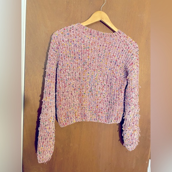 Crop knit sweater pink with multi color flecks - Picture 4 of 8